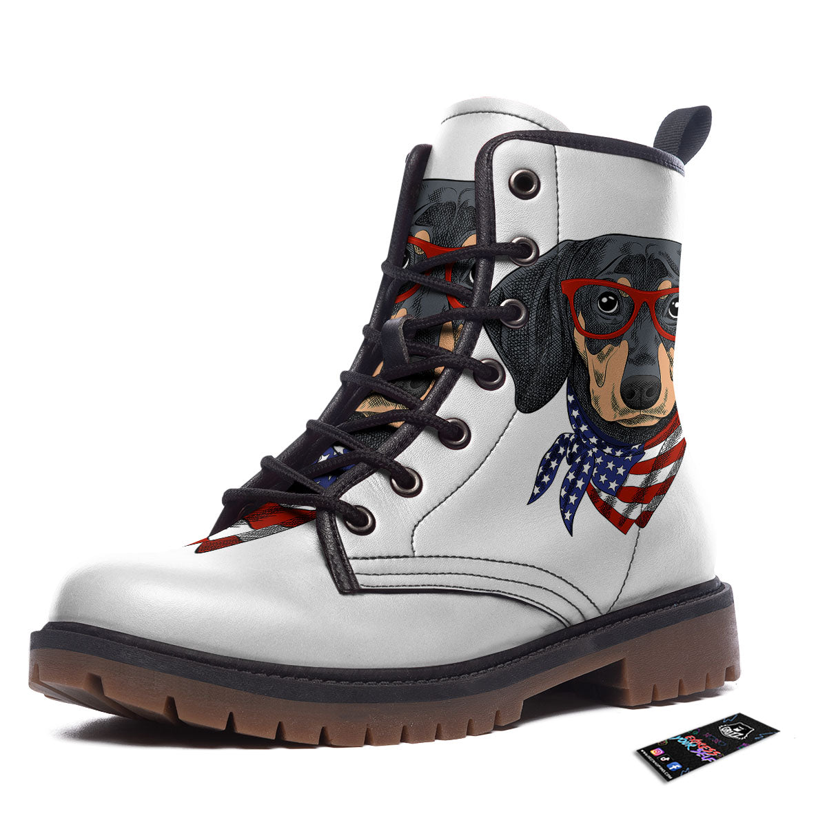 Dachshund Wearing Red Sunglasses Print Work Boots-grizzshop