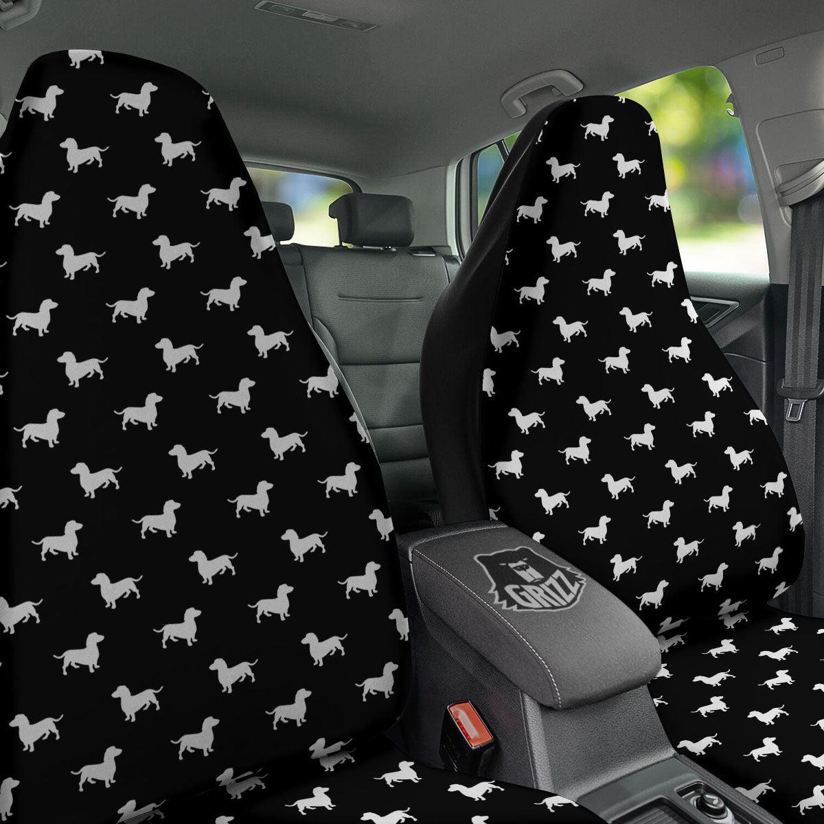 Dachshund White And Black Print Pattern Car Seat Covers-grizzshop