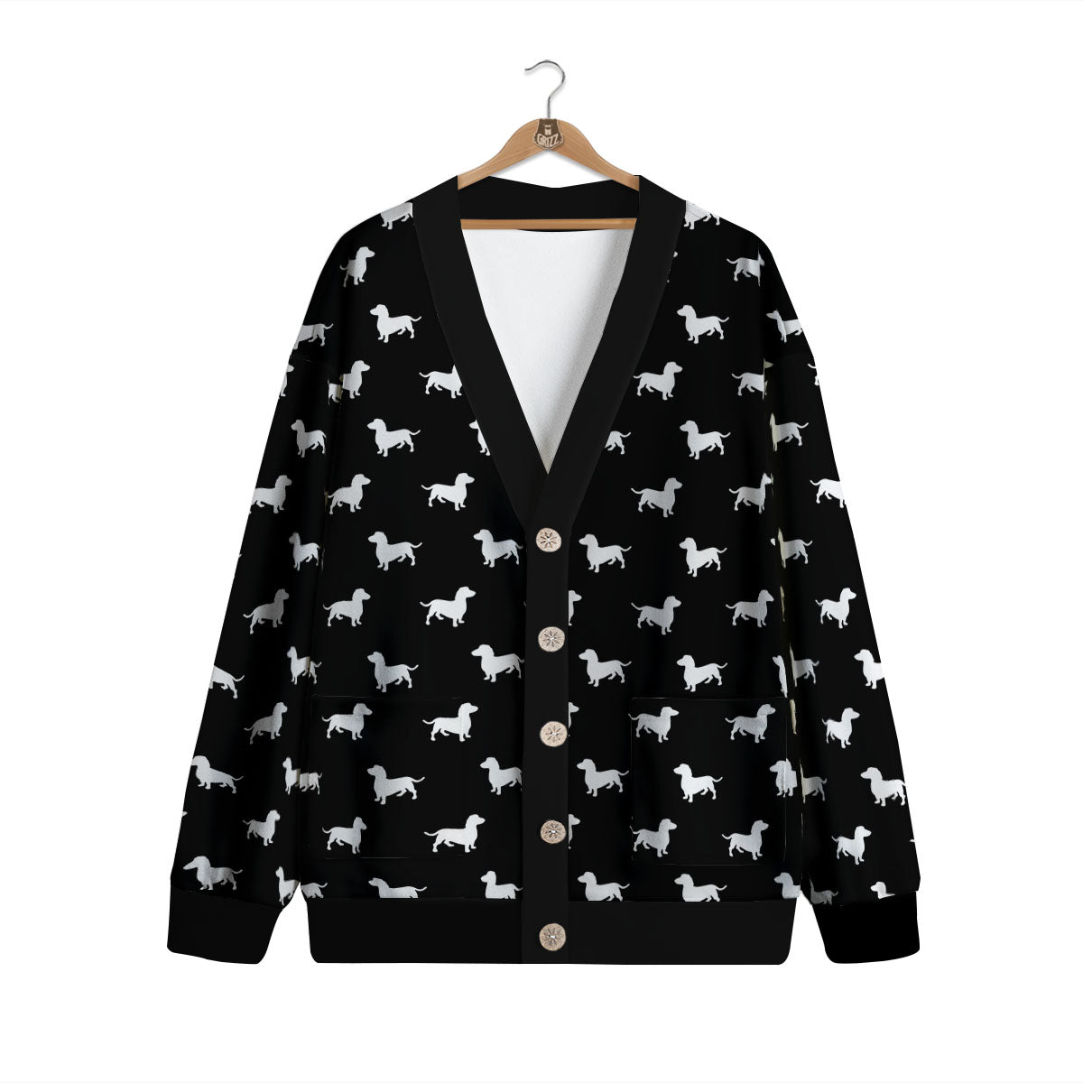 Dachshund White And Black Print Pattern Cardigan-grizzshop
