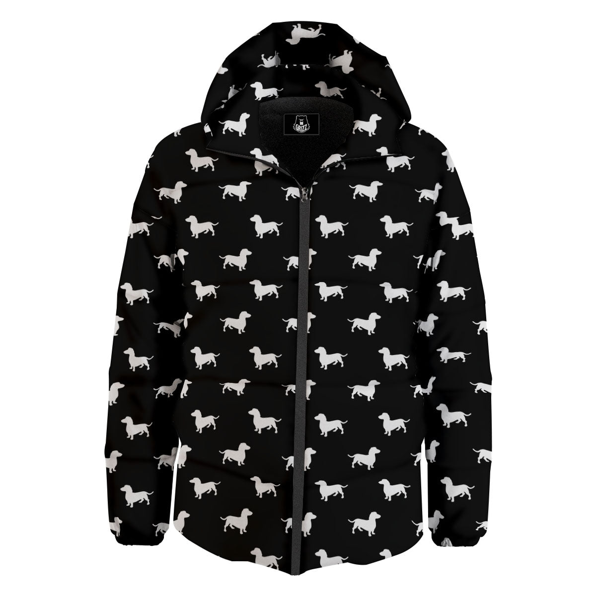 Dachshund White And Black Print Pattern Down Jacket-grizzshop