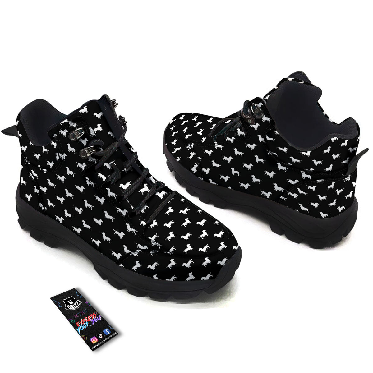 Dachshund White And Black Print Pattern Hiking Shoes-grizzshop