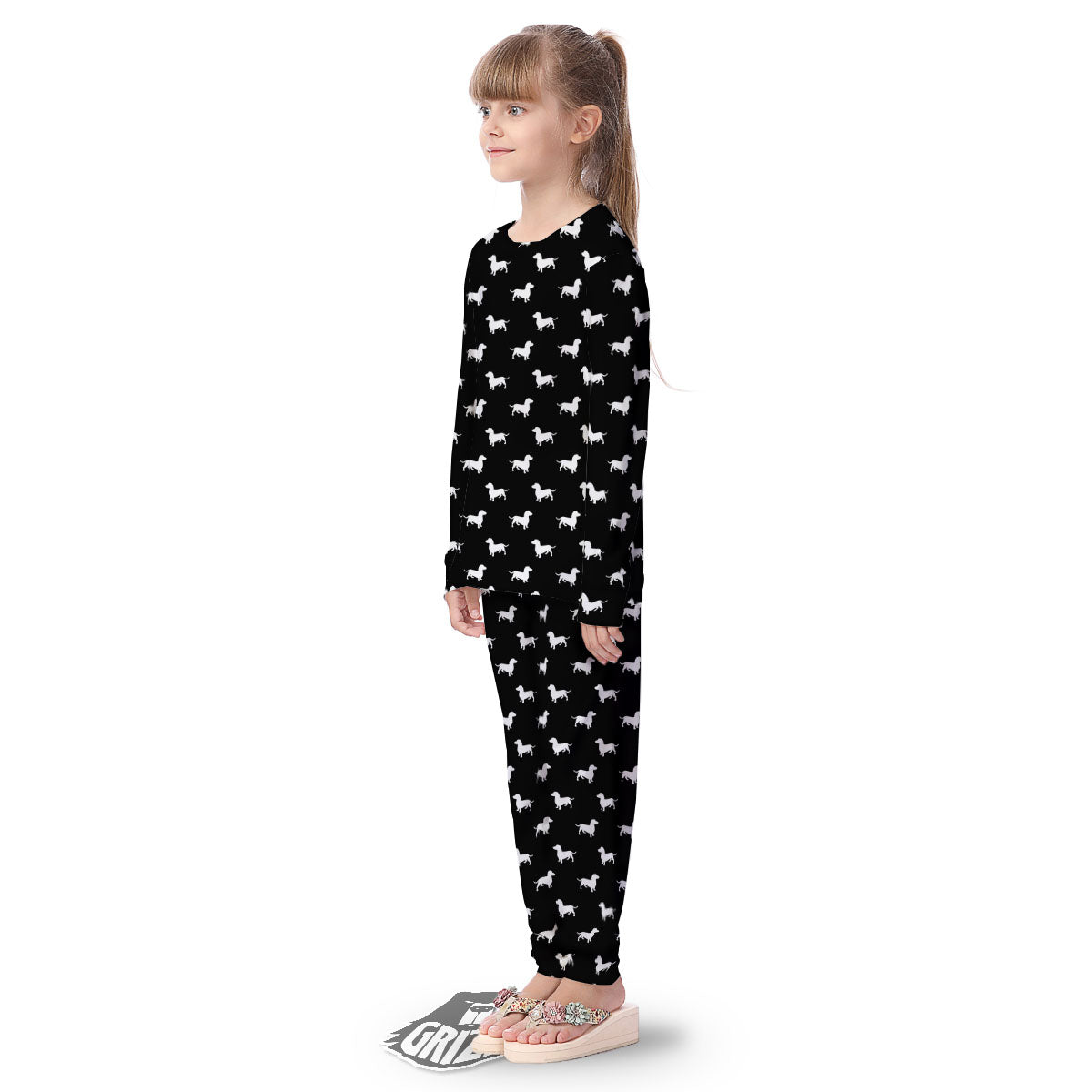 Dachshund White And Black Print Pattern Kid's Pajamas-grizzshop