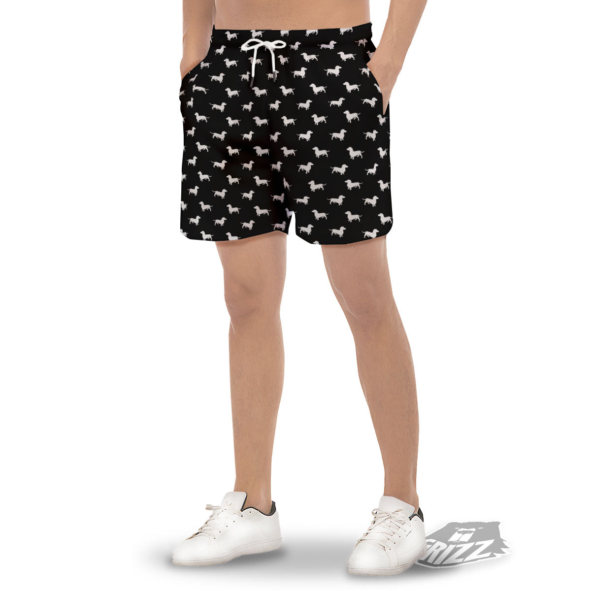 Dachshund White And Black Print Pattern Men's Gym Shorts-grizzshop
