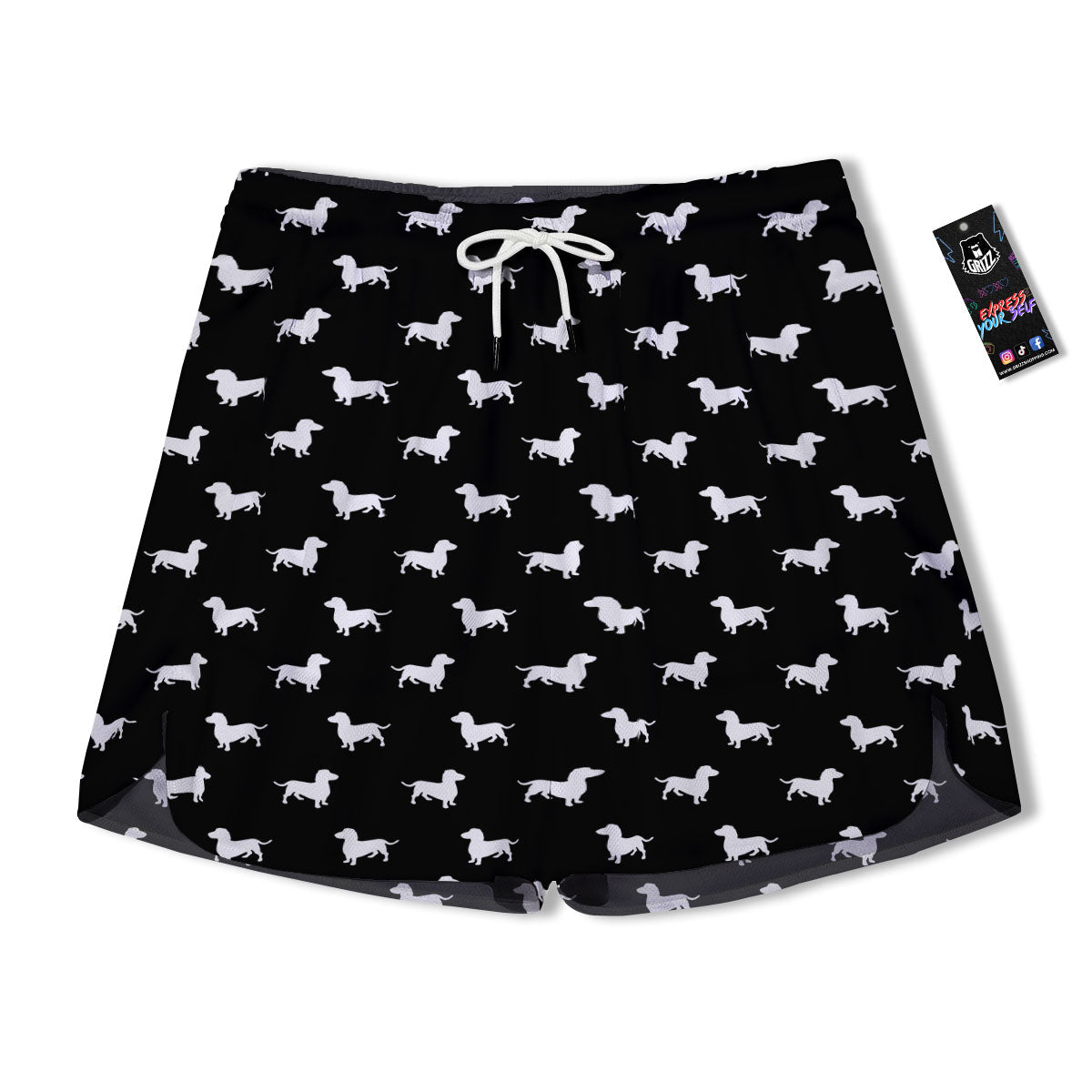 Dachshund White And Black Print Pattern Men's Running Shorts-grizzshop