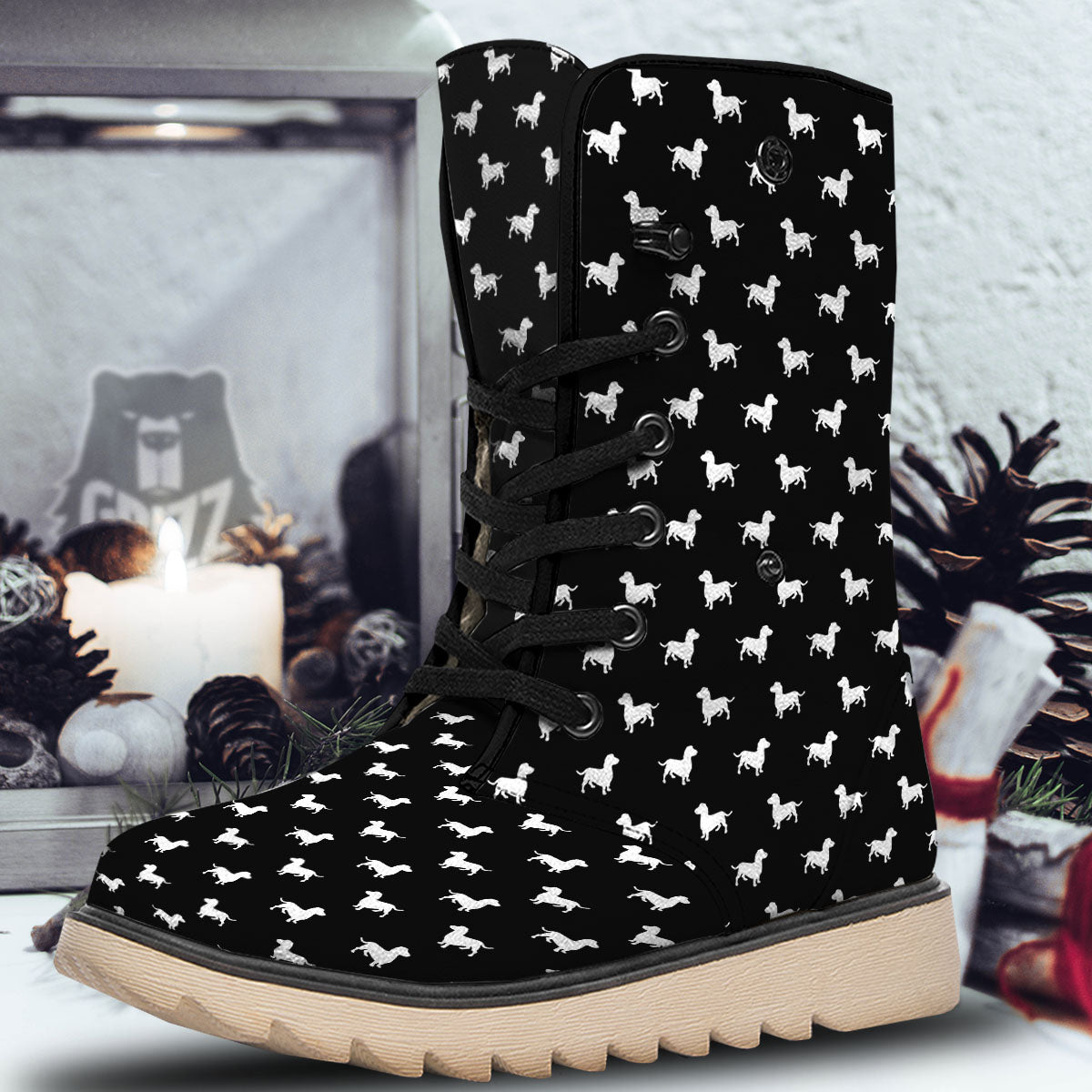 Dachshund White And Black Print Pattern Snow Boots-grizzshop