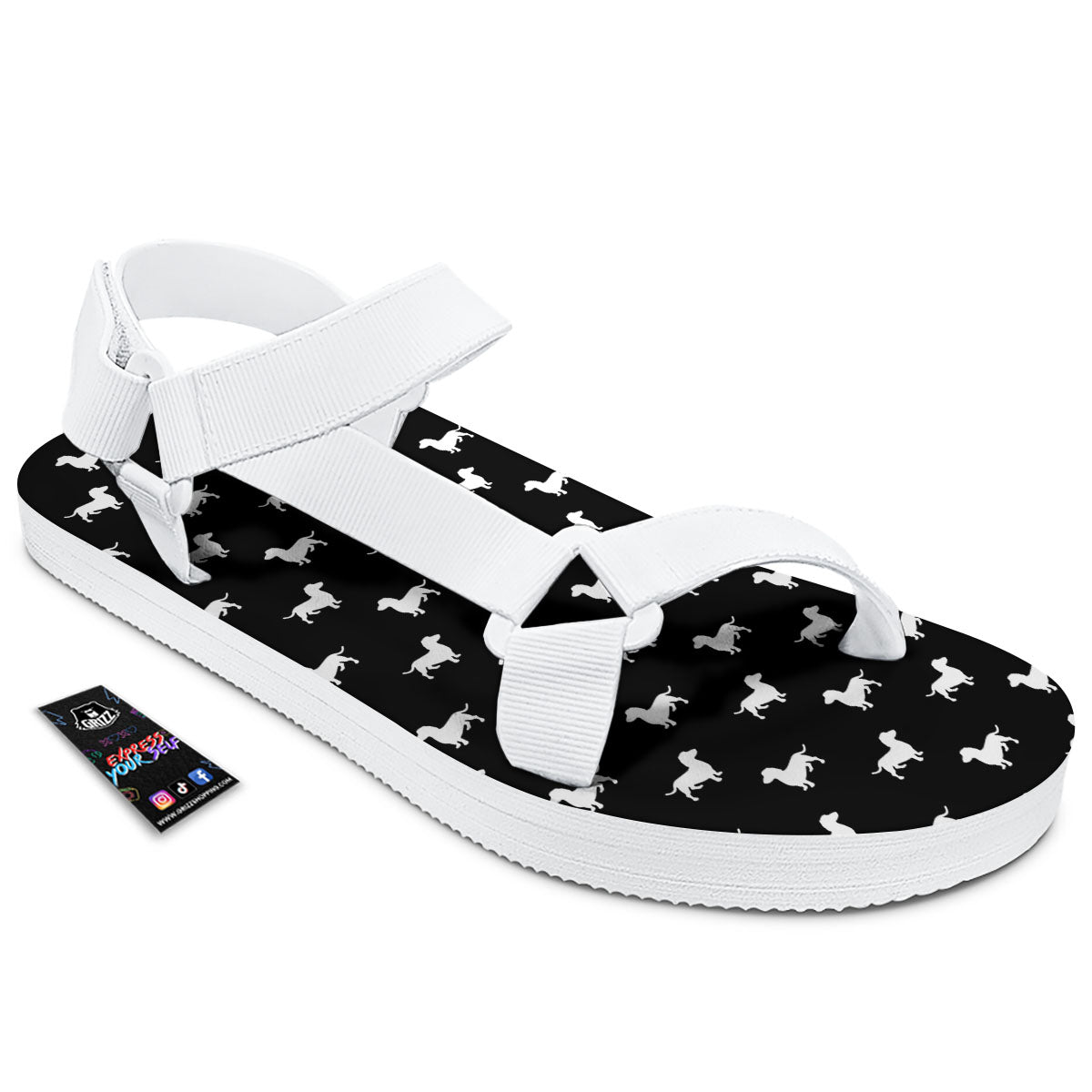 Dachshund White And Black Print Pattern White Open Toe Sandals-grizzshop