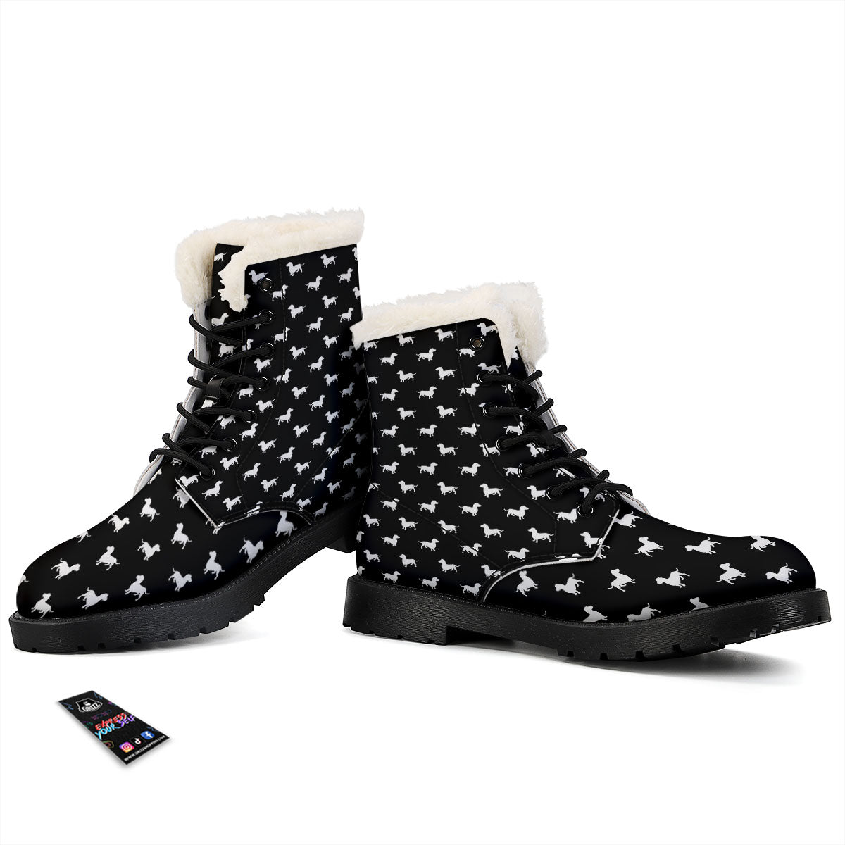 Dachshund White And Black Print Pattern Winter Boots-grizzshop
