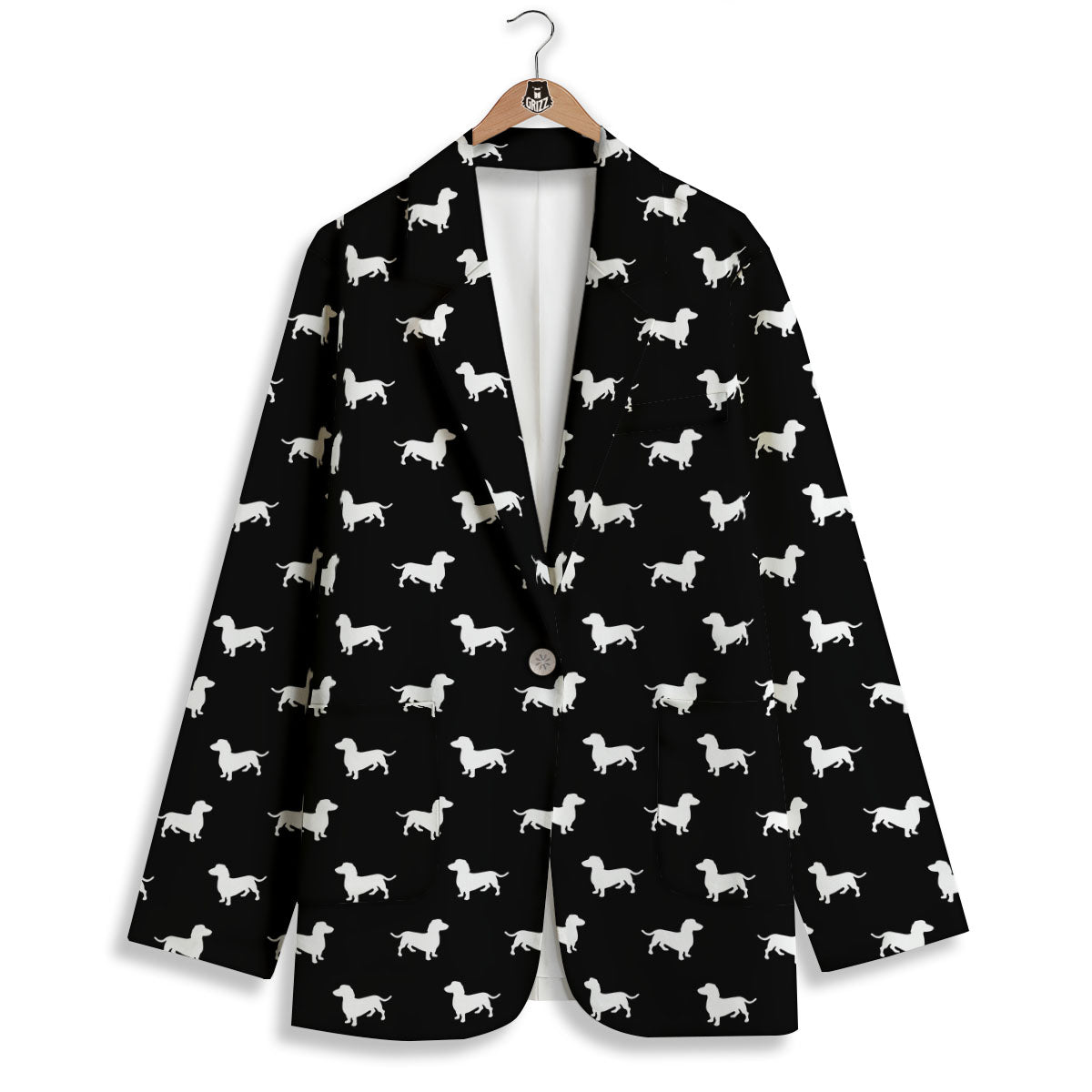 Dachshund White And Black Print Pattern Women's Blazer-grizzshop