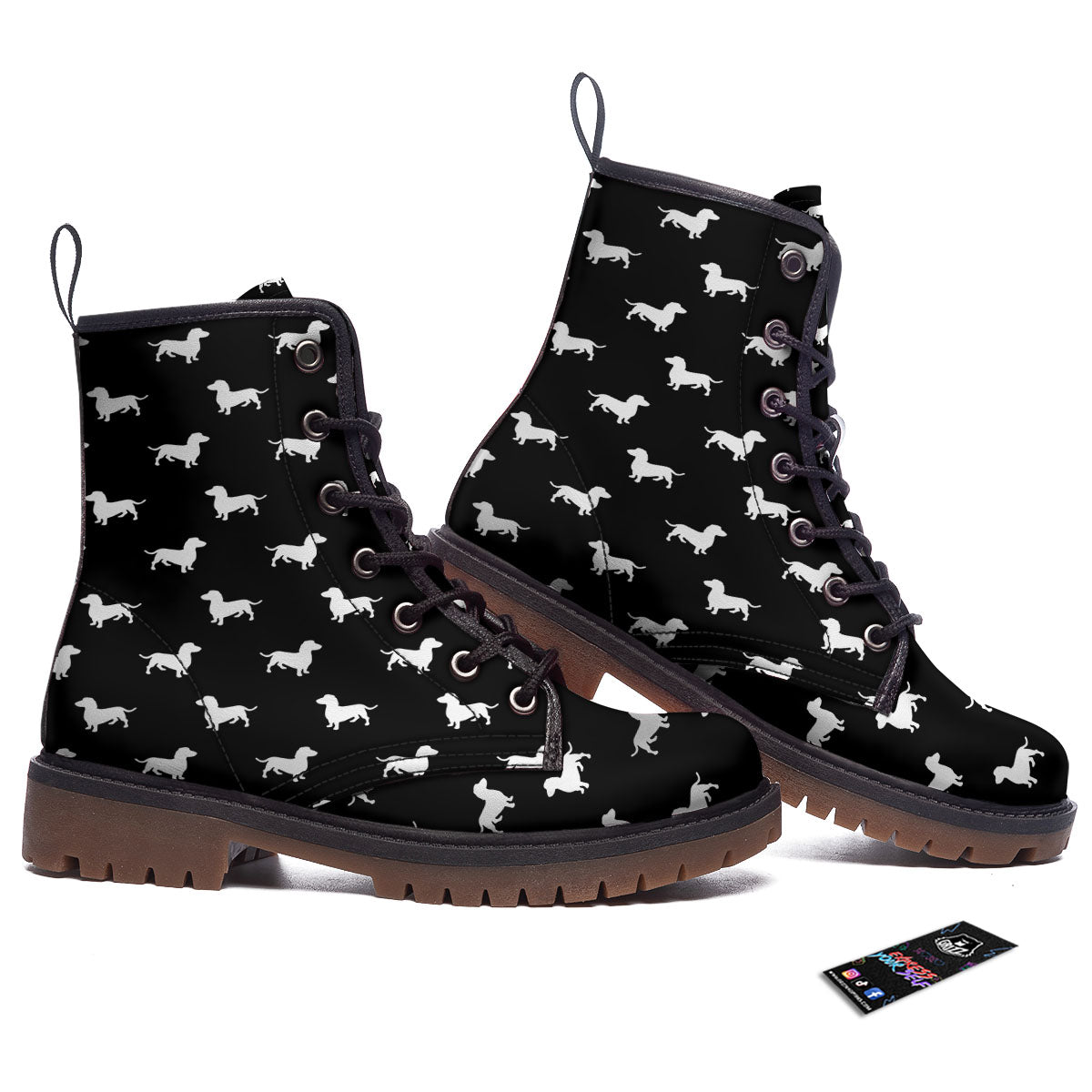 Dachshund White And Black Print Pattern Work Boots-grizzshop