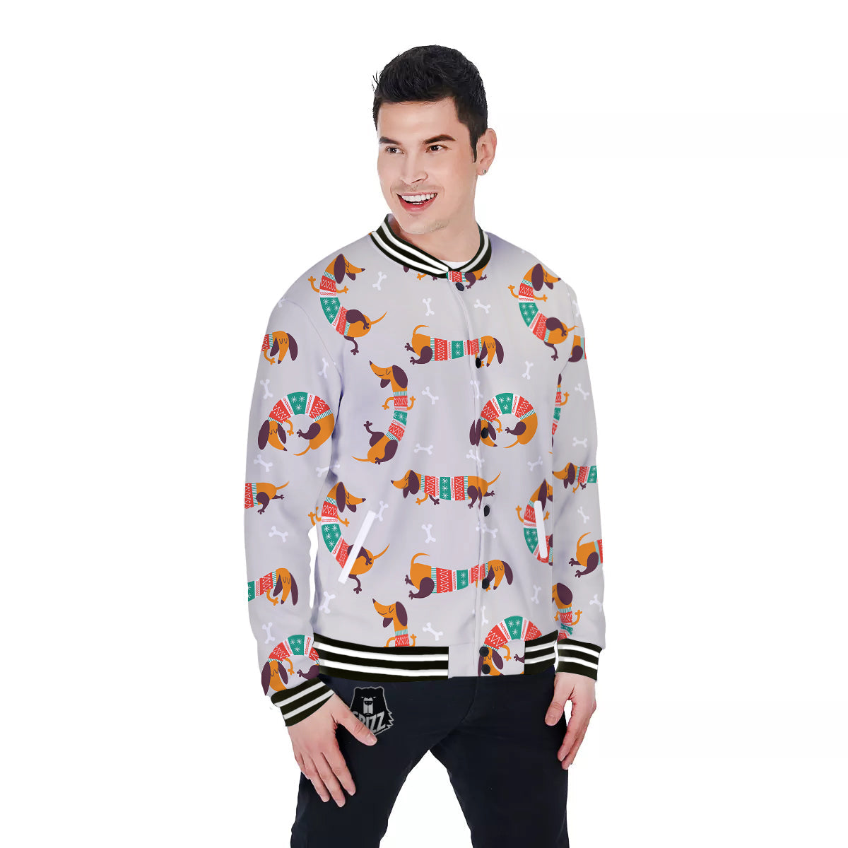 Dachshund Xmas Print Pattern Baseball Jacket-grizzshop