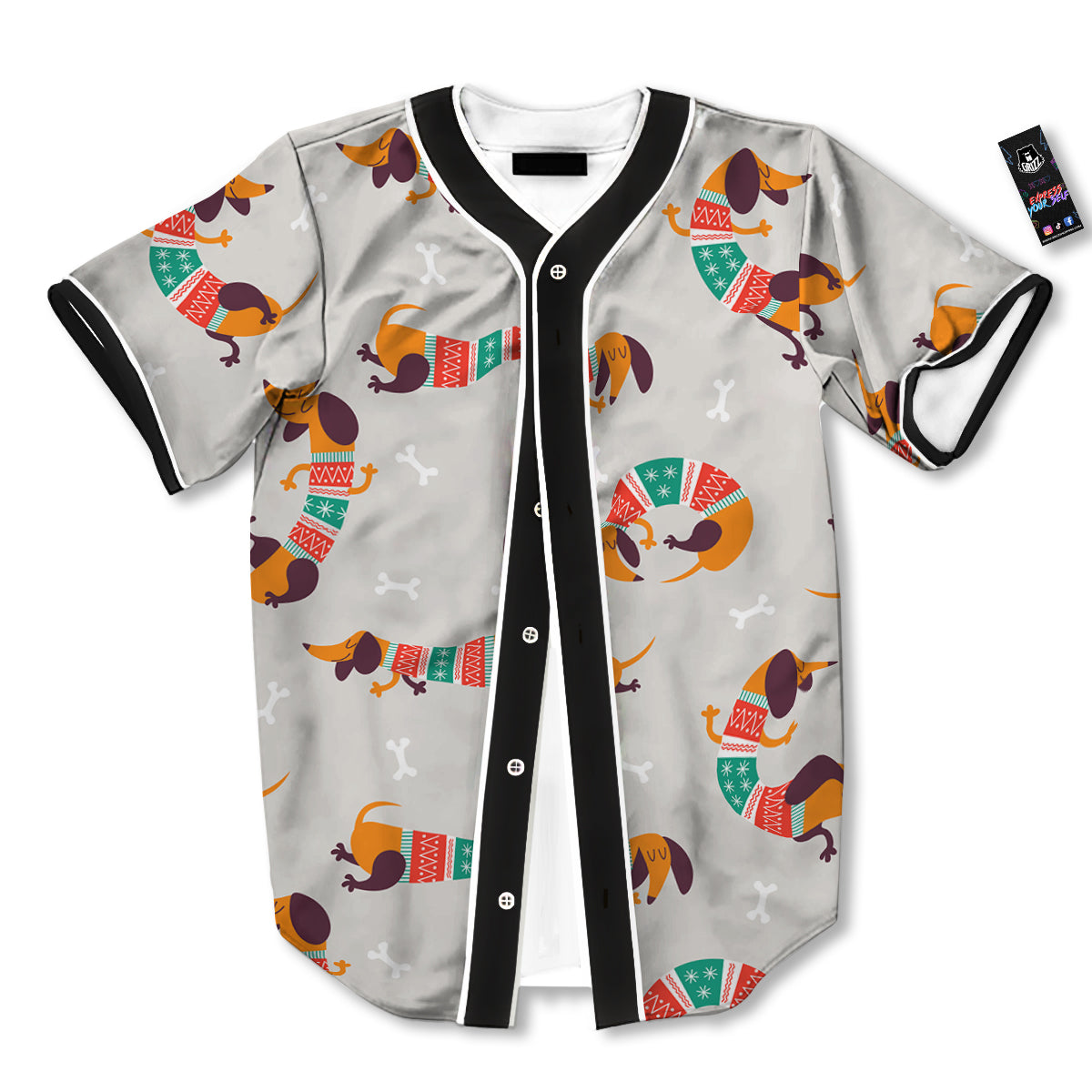 Dachshund Xmas Print Pattern Baseball Jersey-grizzshop