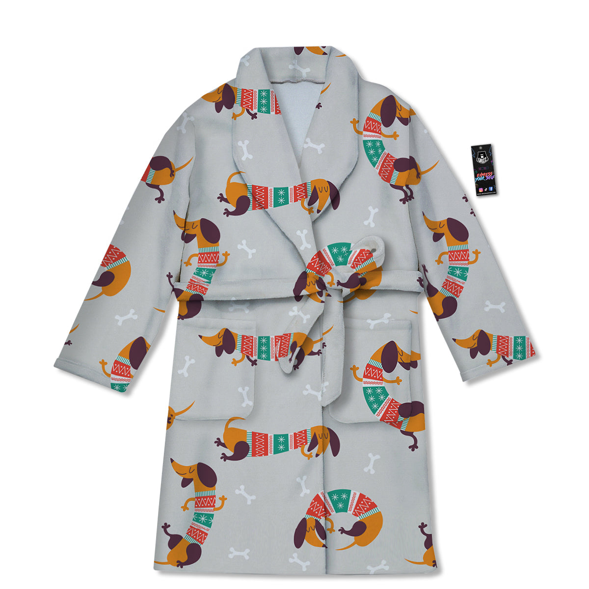 Dachshund Xmas Print Pattern Bathrobe-grizzshop