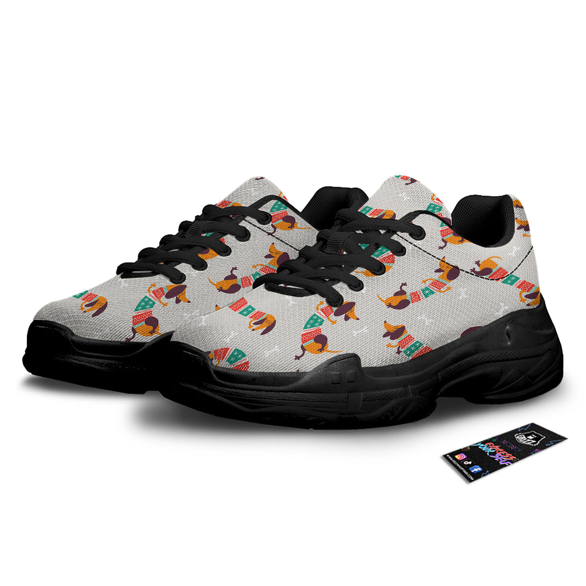 Dachshund Xmas Print Pattern Black Chunky Shoes-grizzshop