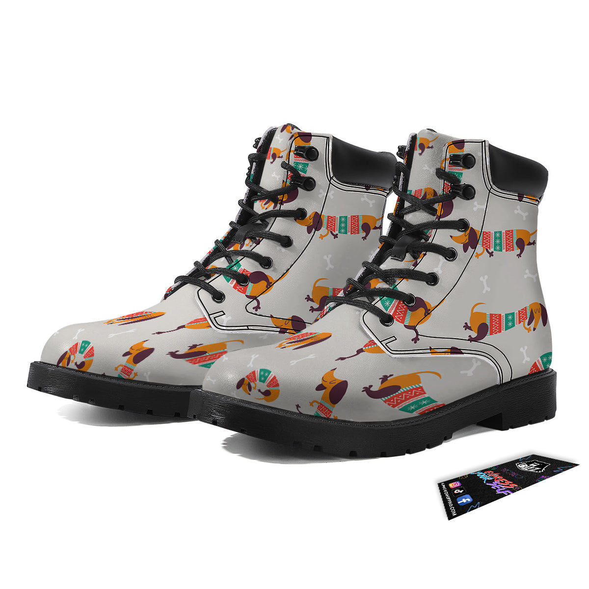 Dachshund Xmas Print Pattern Boots-grizzshop