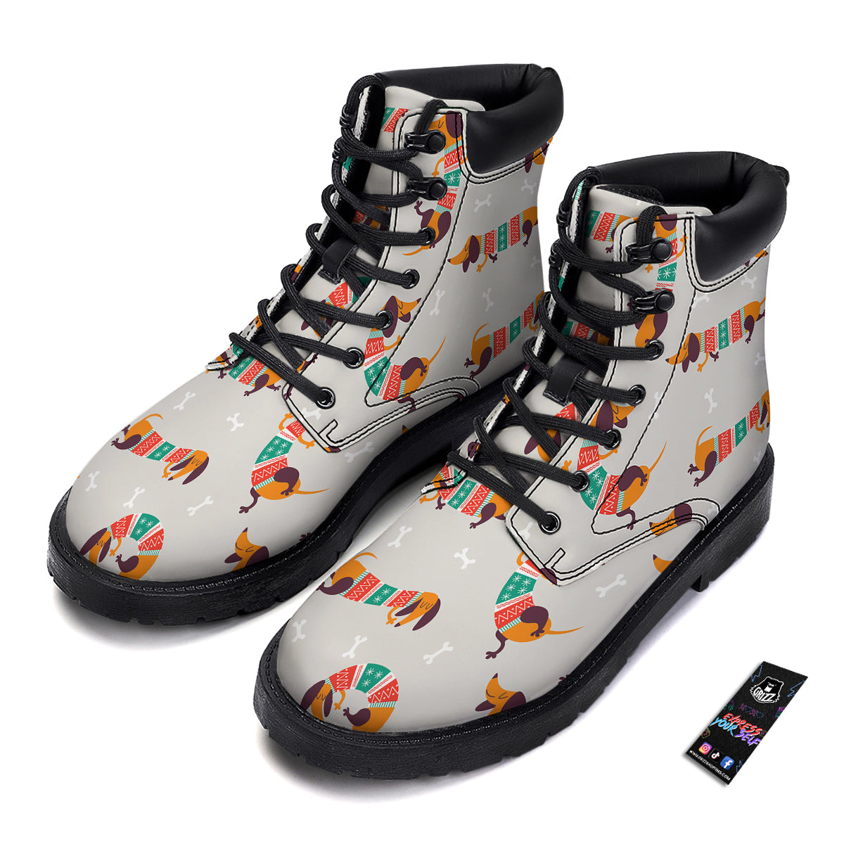 Dachshund Xmas Print Pattern Boots-grizzshop