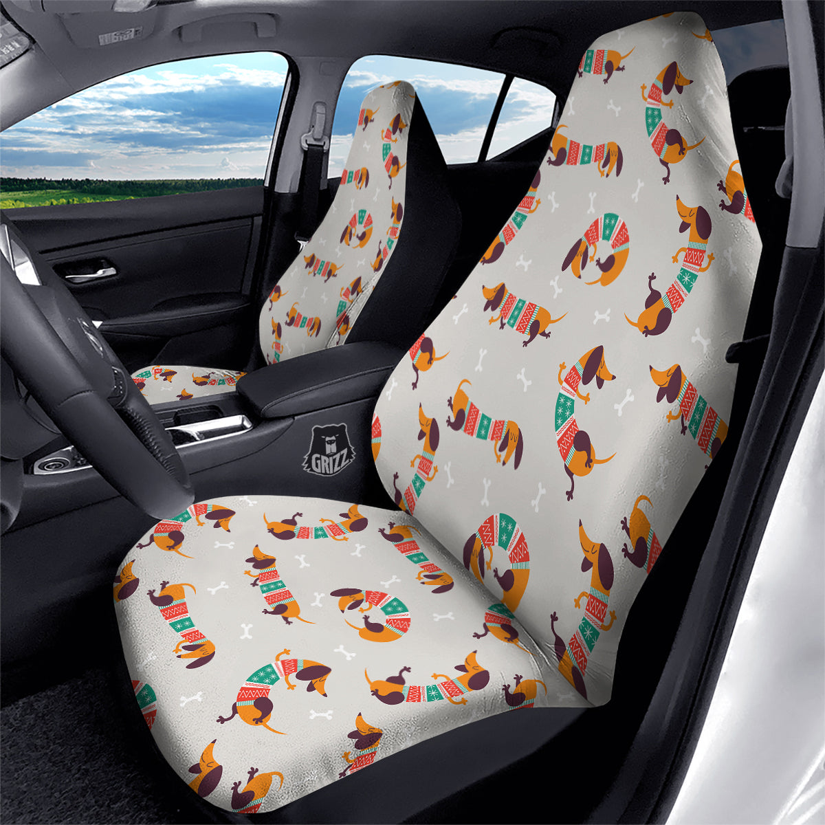 Dachshund Xmas Print Pattern Car Seat Covers-grizzshop