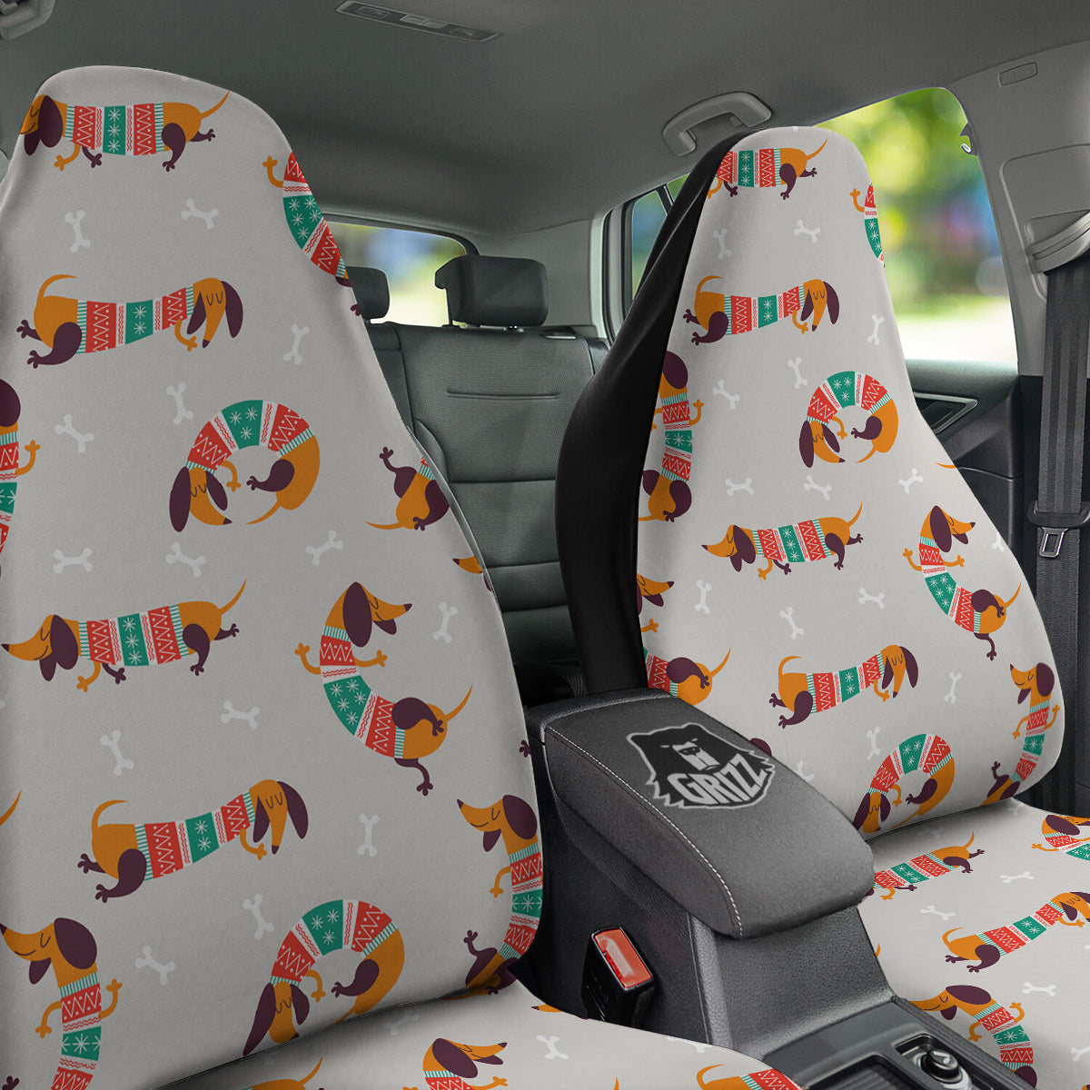 Dachshund Xmas Print Pattern Car Seat Covers-grizzshop