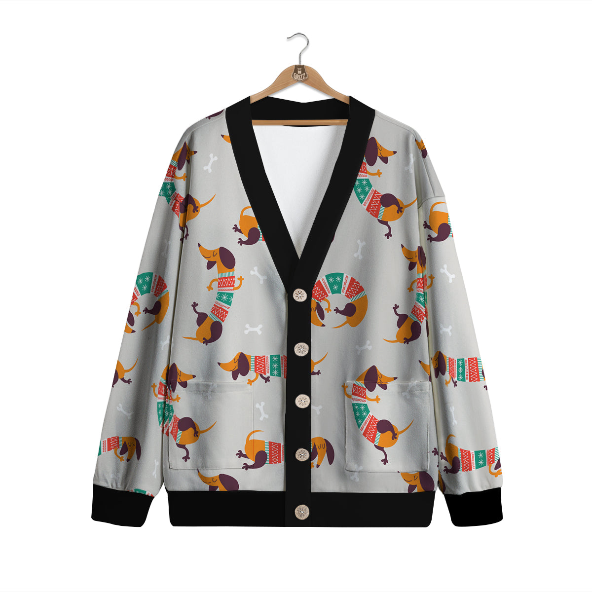 Dachshund Xmas Print Pattern Cardigan-grizzshop