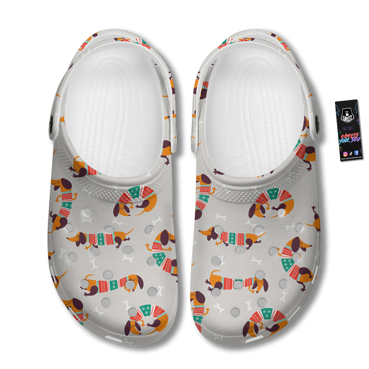 Dachshund Xmas Print Pattern Clog-grizzshop