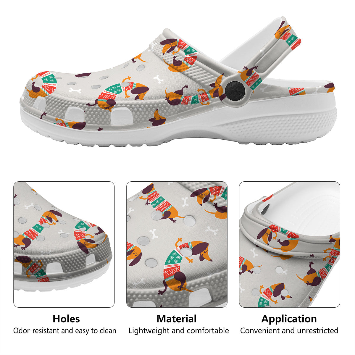 Dachshund Xmas Print Pattern Clog-grizzshop