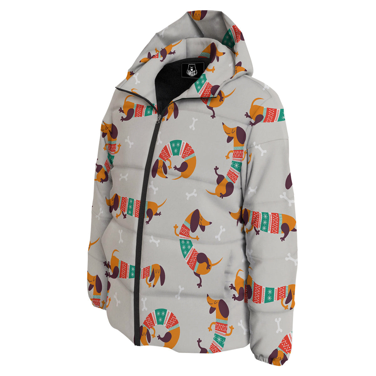 Dachshund Xmas Print Pattern Down Jacket-grizzshop