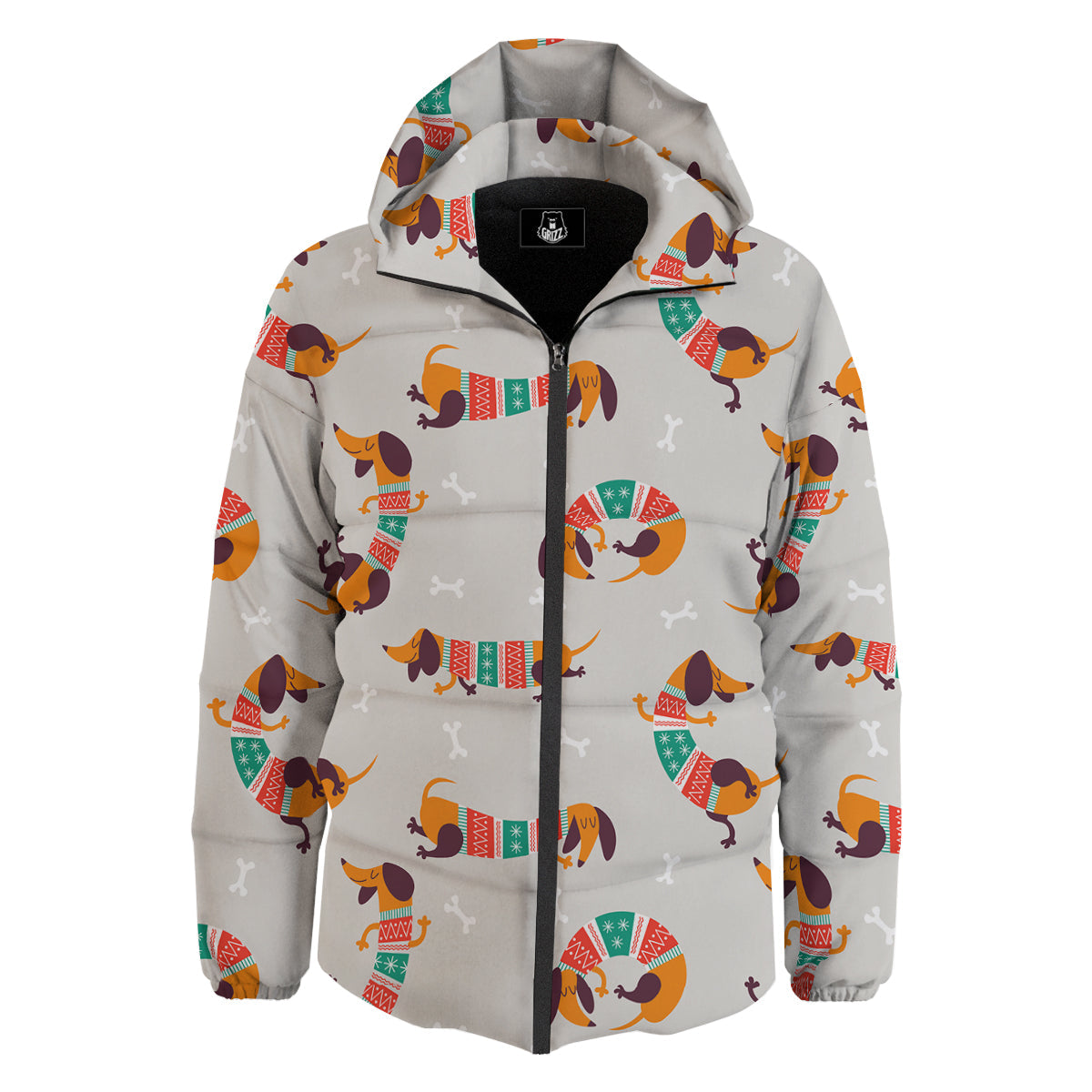Dachshund Xmas Print Pattern Down Jacket-grizzshop