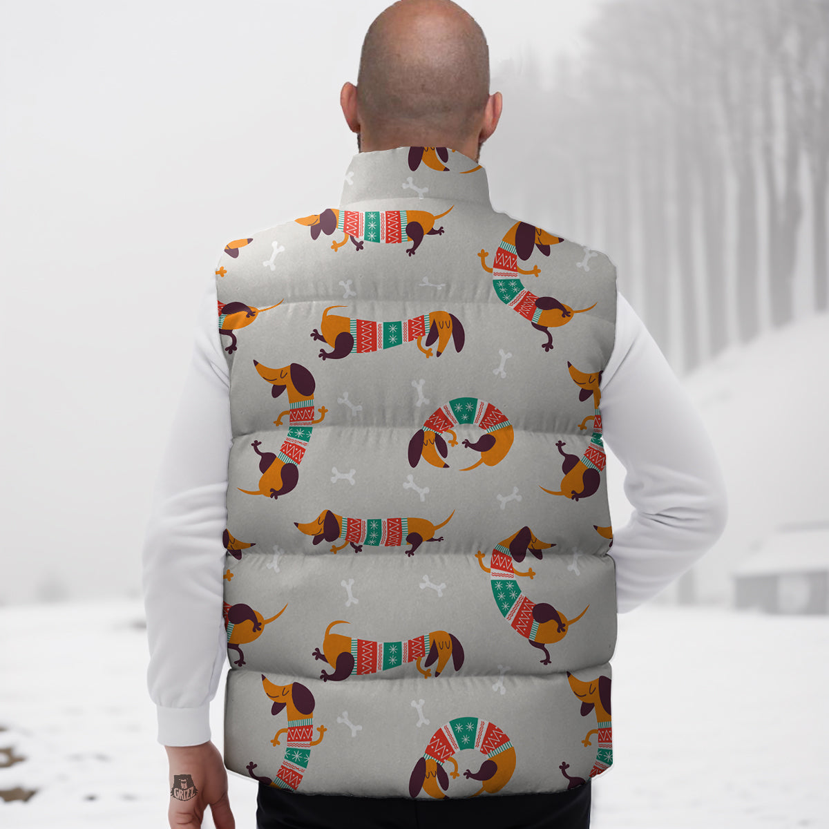 Dachshund Xmas Print Pattern Down Vest