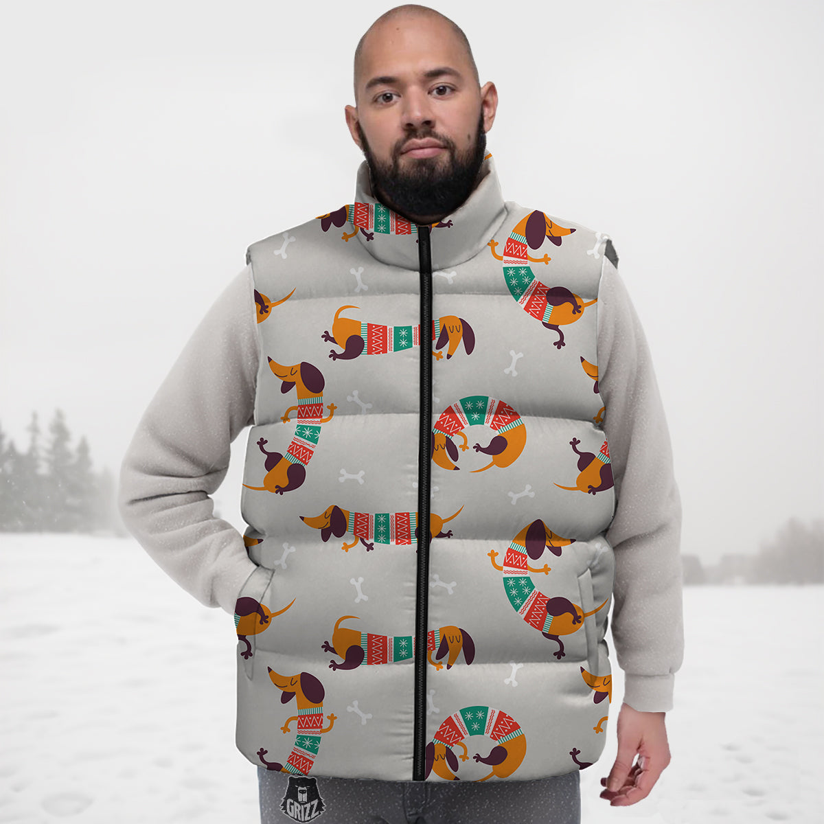 Dachshund Xmas Print Pattern Down Vest