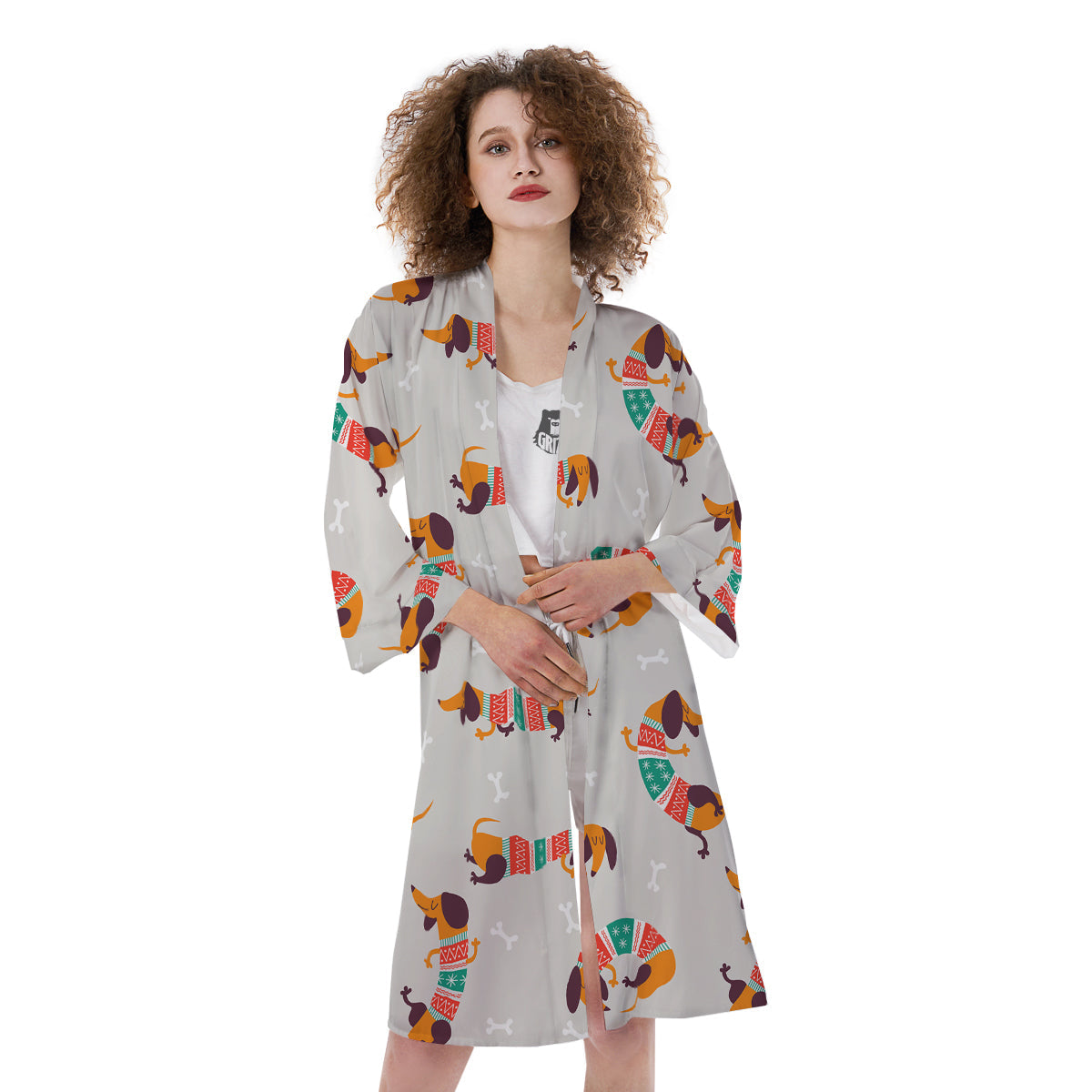 Dachshund Xmas Print Pattern Kimono-grizzshop