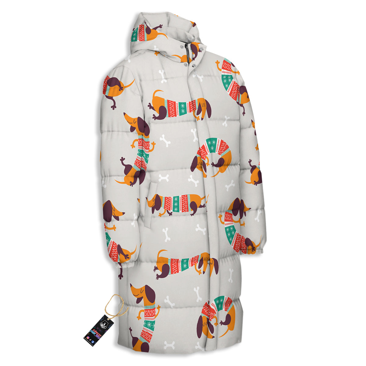 Dachshund Xmas Print Pattern Long Down Jacket-grizzshop