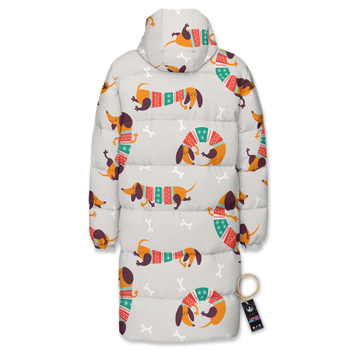 Dachshund Xmas Print Pattern Long Down Jacket-grizzshop
