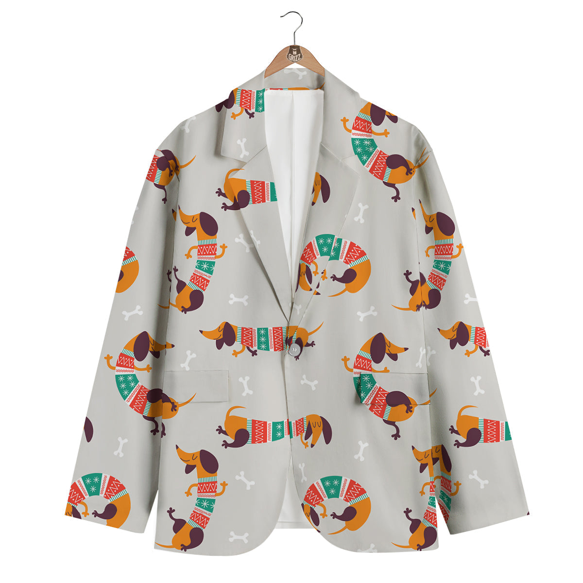 Dachshund Xmas Print Pattern Men's Blazer-grizzshop