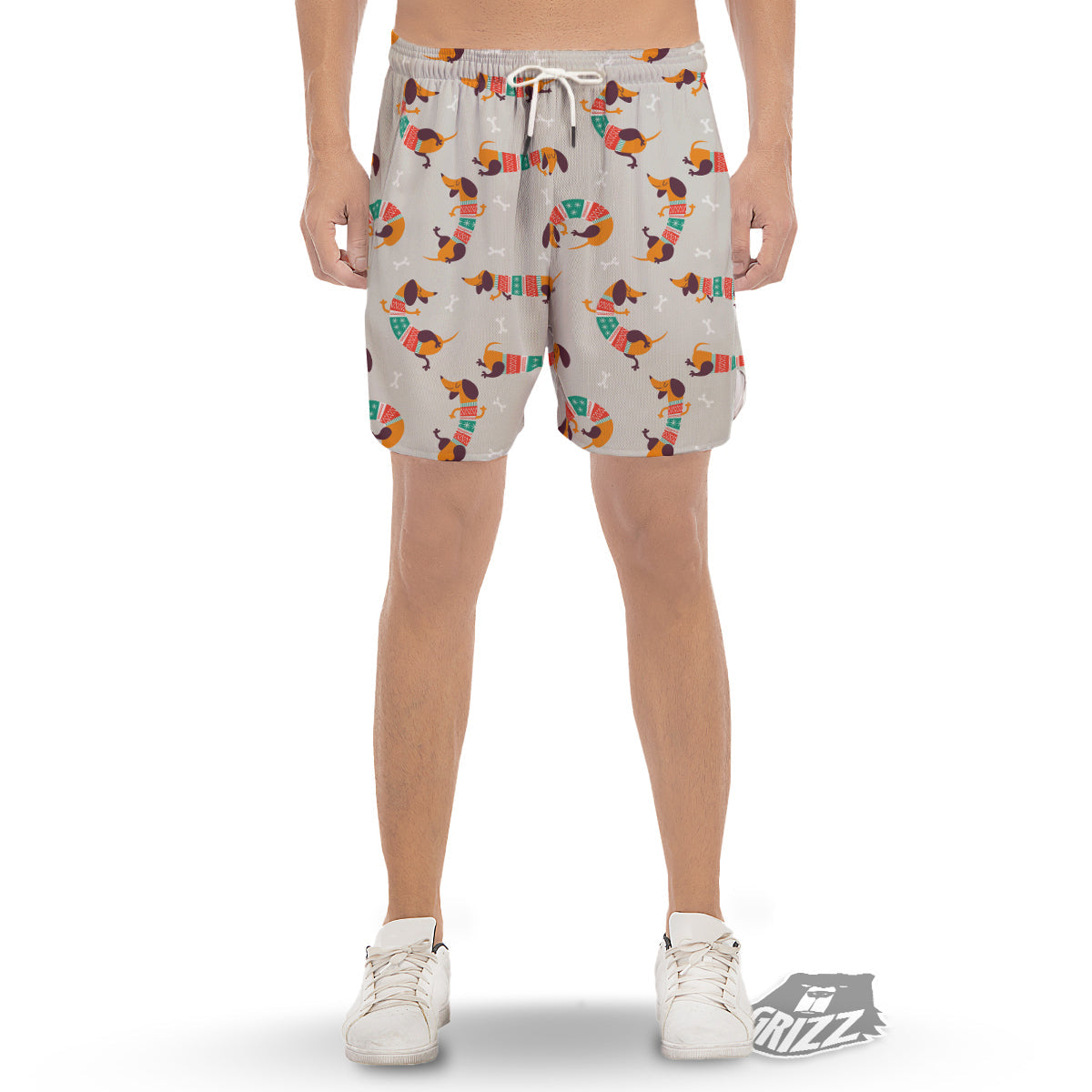 Dachshund Xmas Print Pattern Men's Gym Shorts-grizzshop