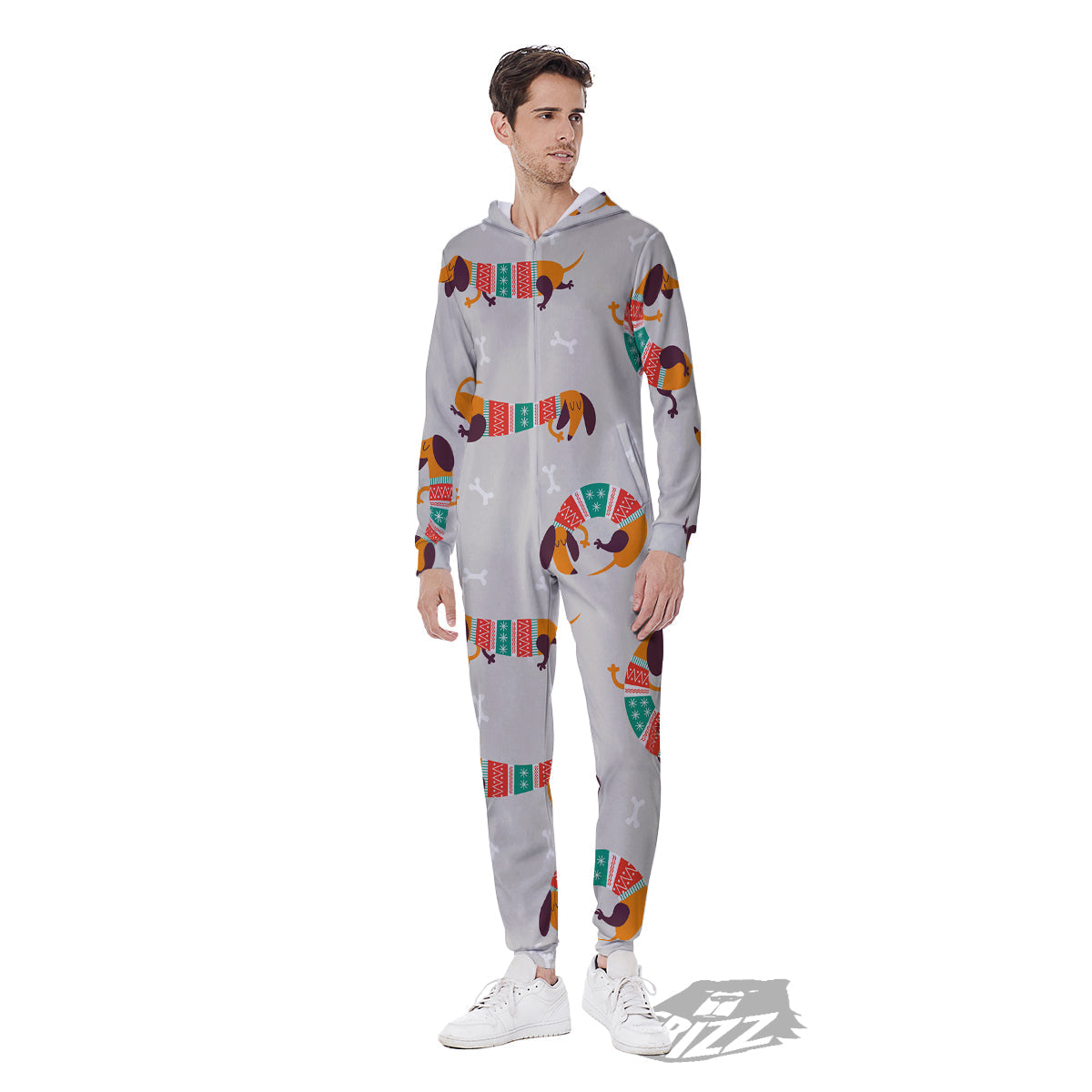 Dachshund Xmas Print Pattern Men's Jumpsuit-grizzshop