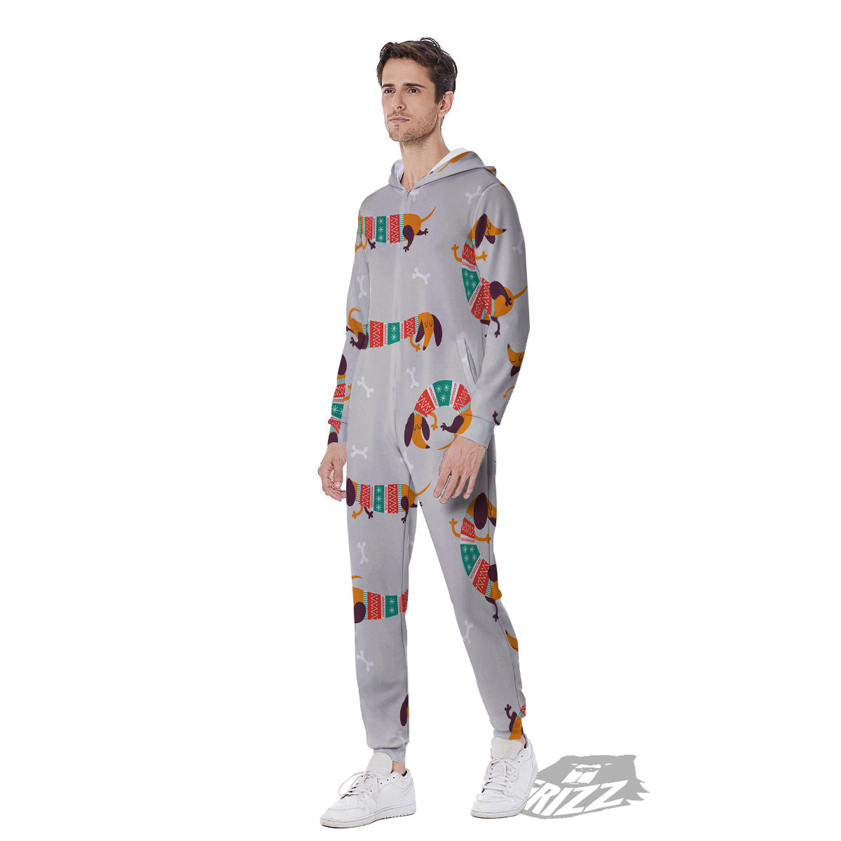 Dachshund Xmas Print Pattern Men's Jumpsuit-grizzshop