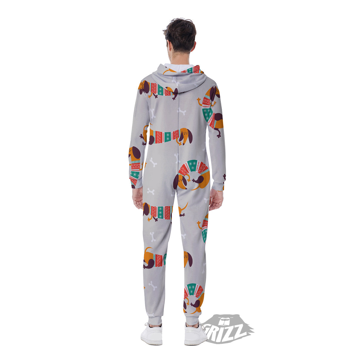 Dachshund Xmas Print Pattern Men's Jumpsuit-grizzshop
