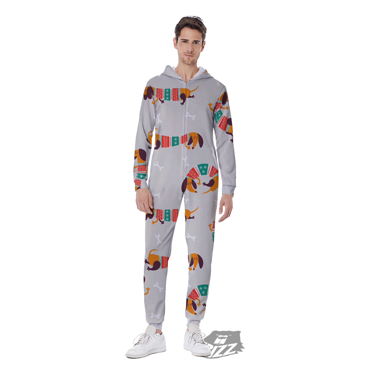 Dachshund Xmas Print Pattern Men's Jumpsuit-grizzshop