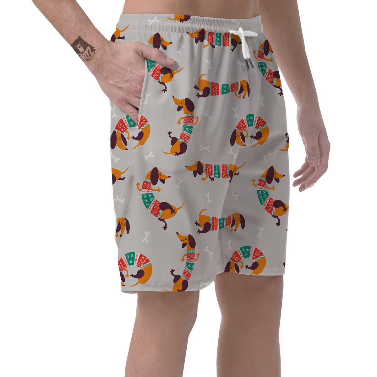Dachshund Xmas Print Pattern Men's Shorts-grizzshop