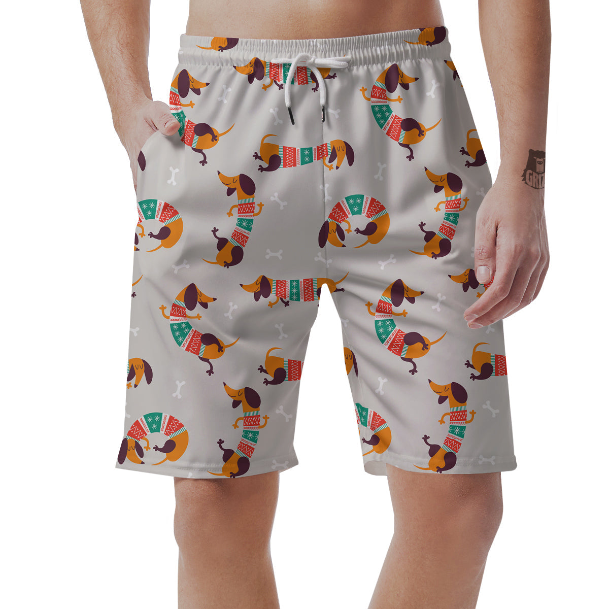 Dachshund Xmas Print Pattern Men's Shorts-grizzshop