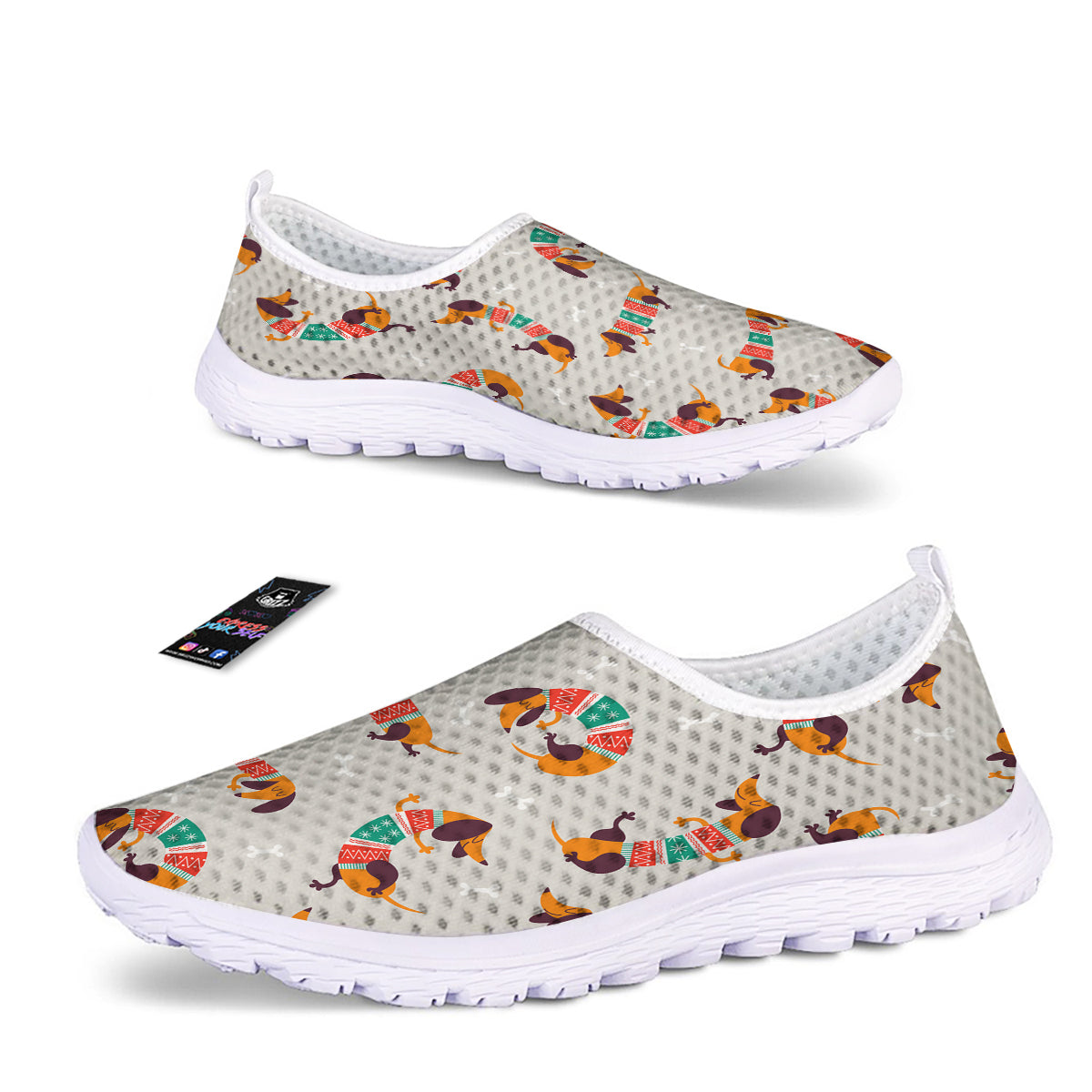 Dachshund Xmas Print Pattern Nurse Shoes-grizzshop