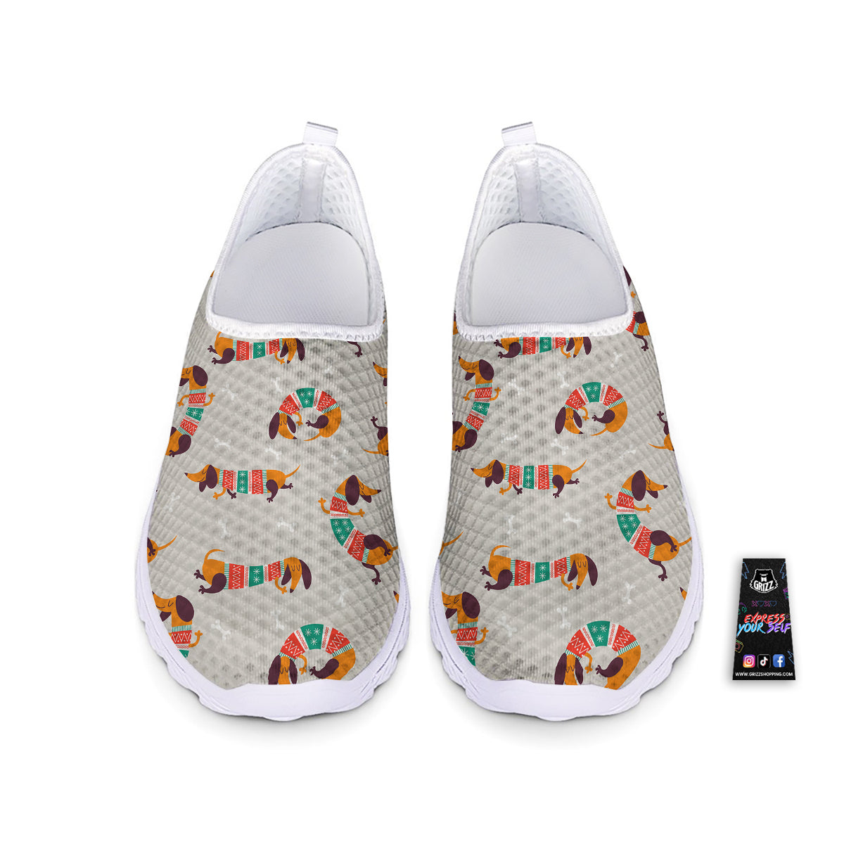 Dachshund Xmas Print Pattern Nurse Shoes-grizzshop