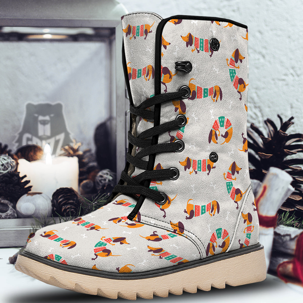 Dachshund Xmas Print Pattern Snow Boots-grizzshop