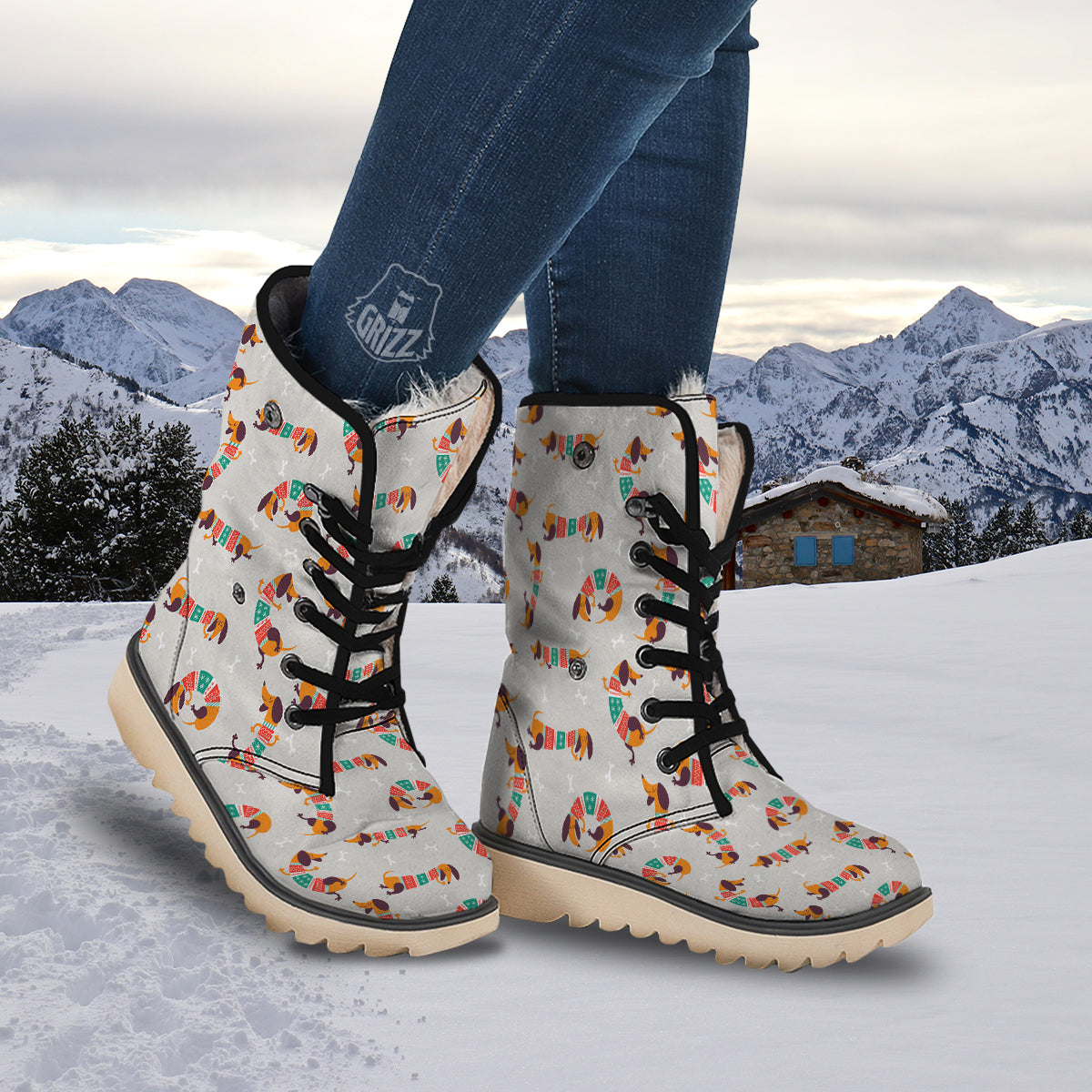 Dachshund Xmas Print Pattern Snow Boots-grizzshop