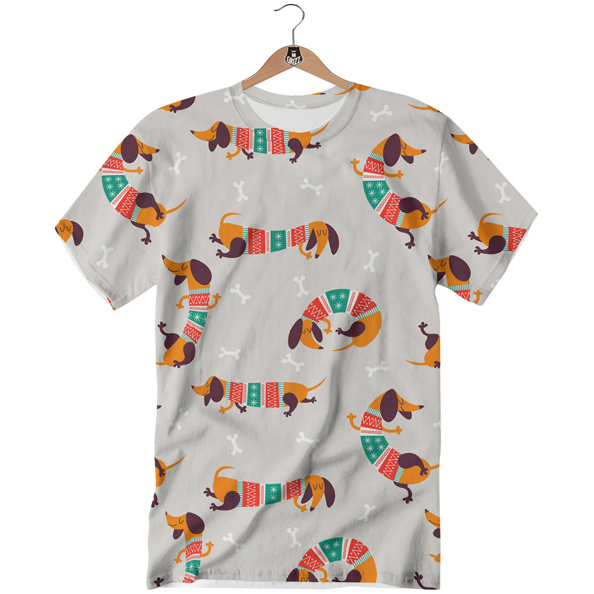 Dachshund Xmas Print Pattern T-Shirt-grizzshop