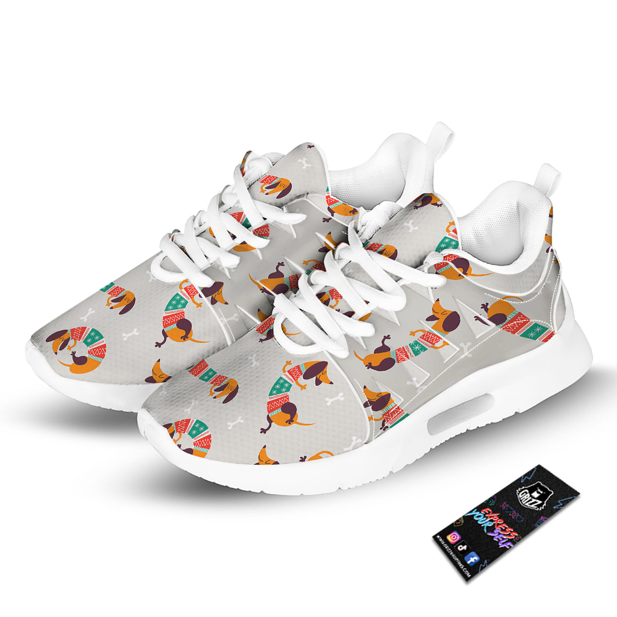 Dachshund Xmas Print Pattern Tennis Shoes-grizzshop