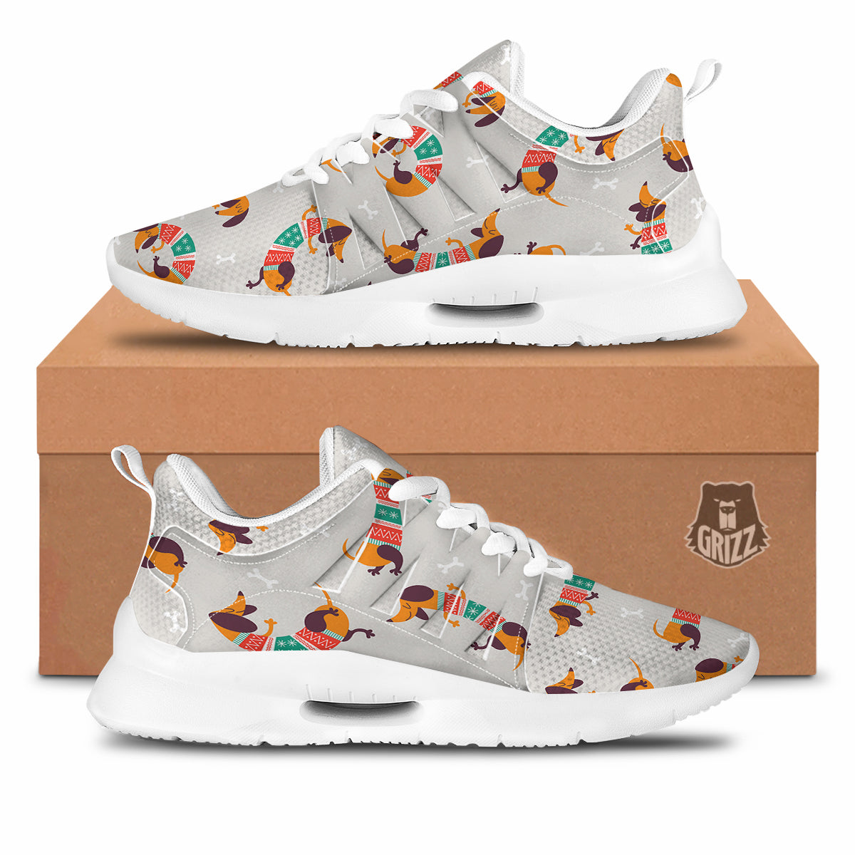 Dachshund Xmas Print Pattern Tennis Shoes-grizzshop