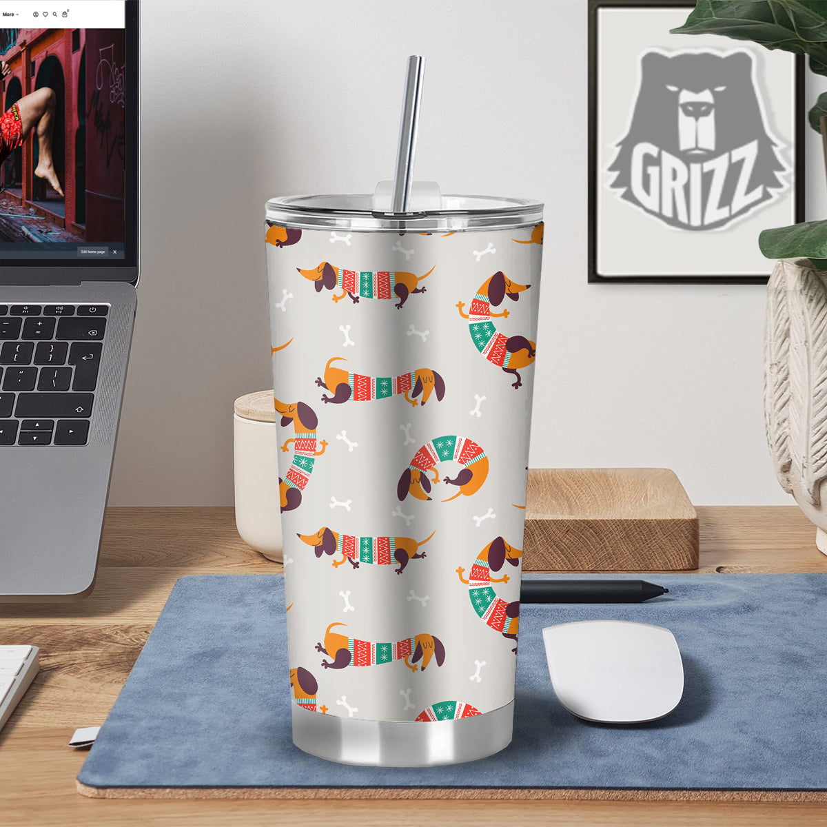 Dachshund Xmas Print Pattern Tumbler-grizzshop