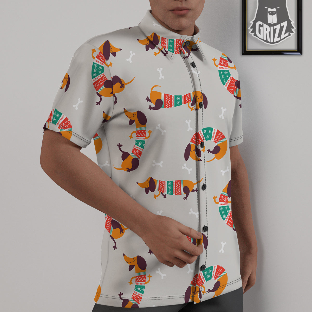 Dachshund Xmas Print Pattern Untucked Shirts-grizzshop