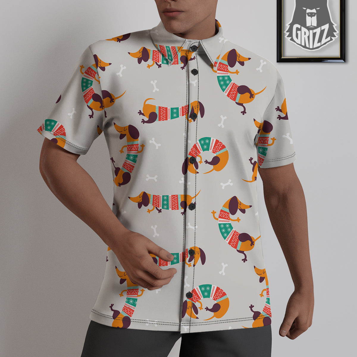 Dachshund Xmas Print Pattern Untucked Shirts-grizzshop