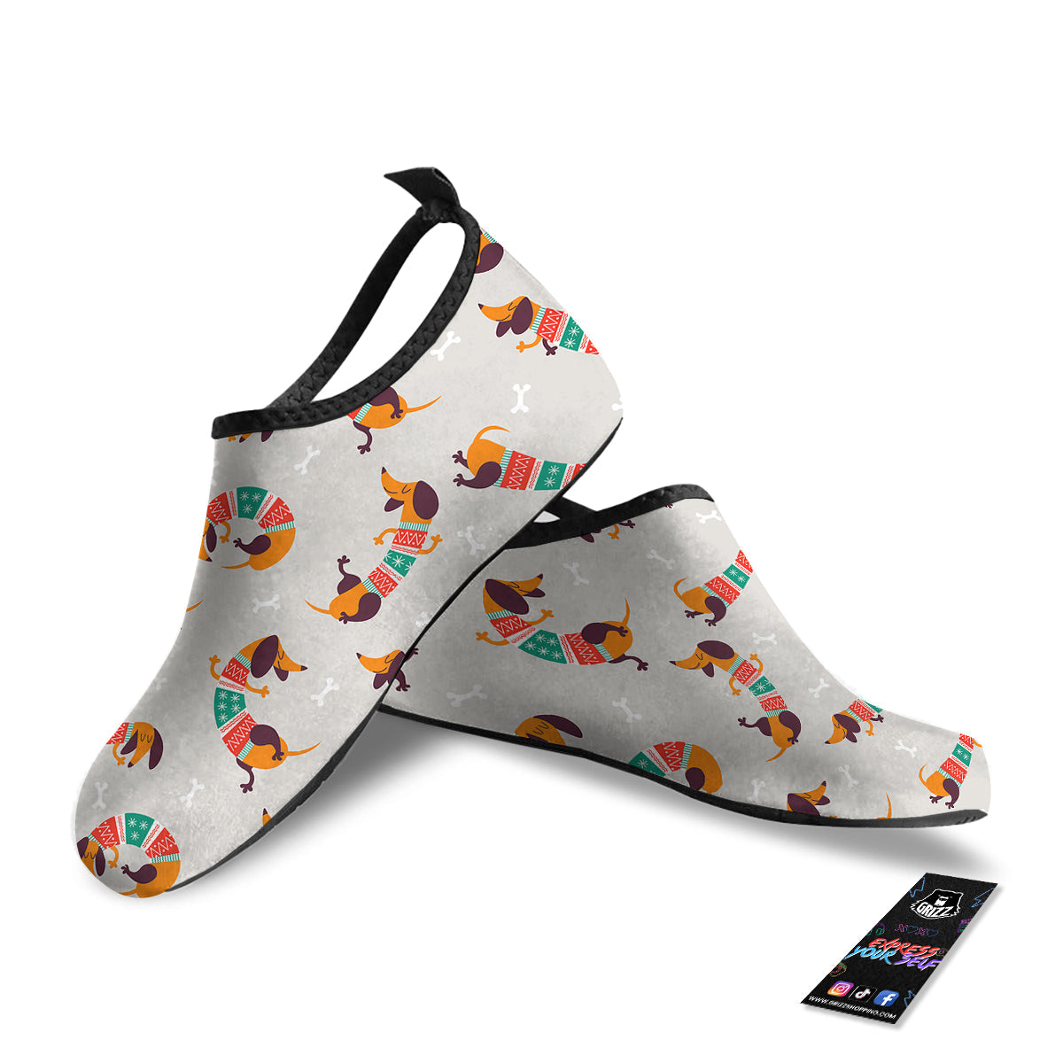 Dachshund Xmas Print Pattern Water Shoes-grizzshop
